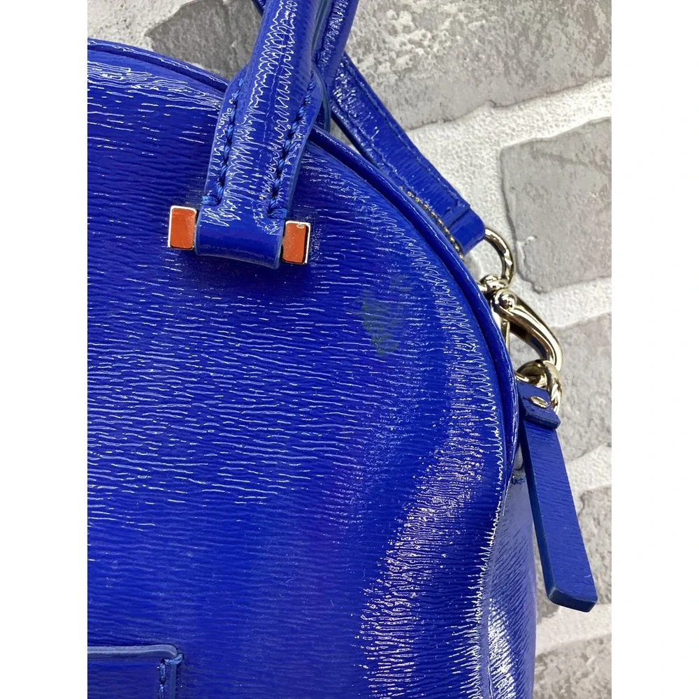 Kate Spade New York Blue Patent Leather Dome Satchel Crossbody Bag PXRU4829